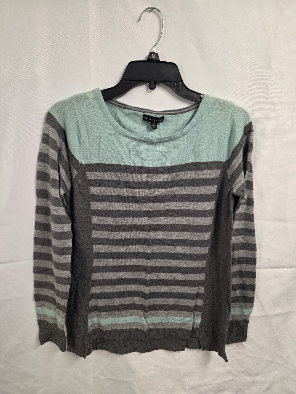Willi Smith Mint and Gray Striped Crewneck Sweater